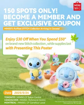 Miniso catalogue in Toronto | Enjoy $30 off when you spend $50+  | 2025-05-22T00:00:00.000Z - 2025-05-24T00:00:00.000Z
